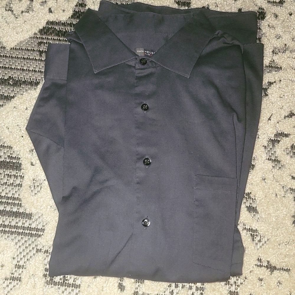 Men's Van Heusen Flex Regular Fit 18 34/35 Gray Button Up Dress Shirt
